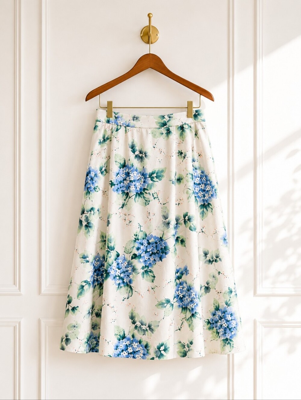 Lauren Conrad | Blue Hydrangea Floral Linen Blend A-Line Midi Skirt | Size Large - Picture 6 of 8